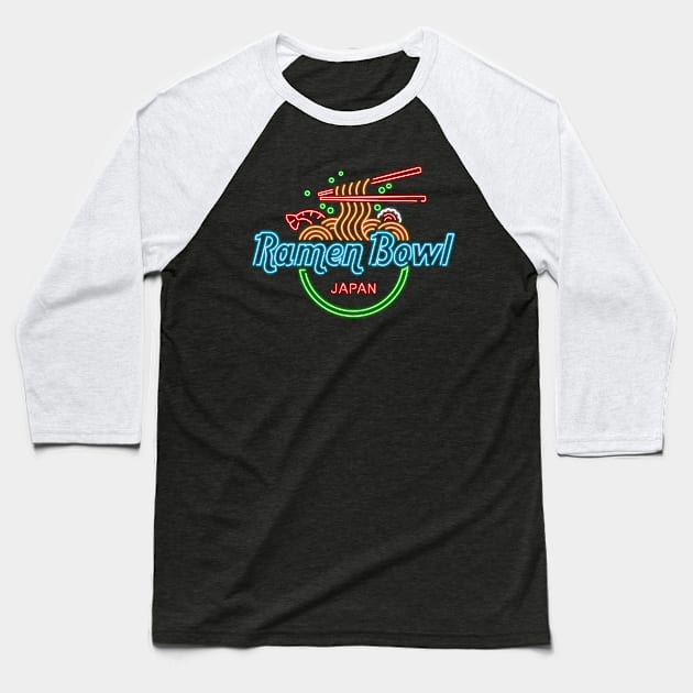 Ramen Bowl Neon Baseball T-Shirt by Getsousa